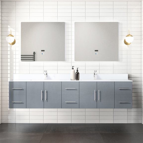 84 In. W X 22 D Dark Grey Vanity, Quartz Surface, 36 Led Mirrors - Ample Storage And Scratch- Top Bathroom Vanity D, Top, Soft Close Plentiful Room For Your Belongings