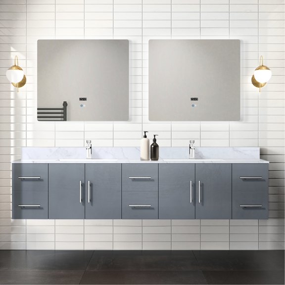 84 In. W X 22 D Dark Grey Vanity With Marble Top And Included 36 Led Mirrors - To Daily Use In Bathroom Double Scratch Stain For Long-term