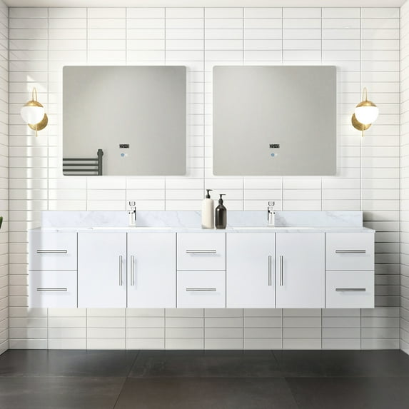 84 In. W X 22 D Glossy White Bath Vanity With 36 Led Mirrors - Fully Assembled For Quick And Spacious Bathroom Storage 84" 22" Double 36" Cabinet Ample Compartments Drawers