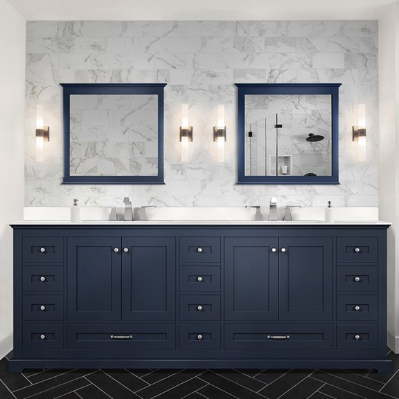 84 In. W X 22 D Navy Blue Double Bath Vanity - Marble Top, Solid Wood, Soft Close, Scratch & Stain , Spacious Storage Compartment Cultured Facilities