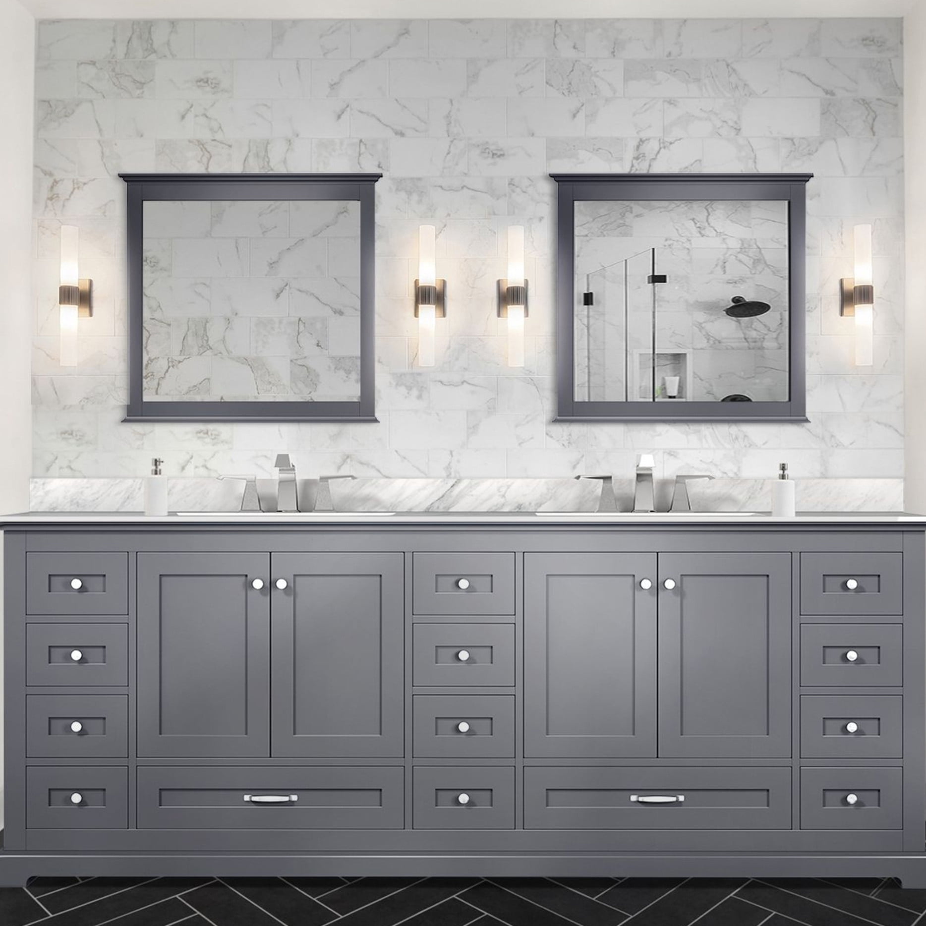 84 In. X 22 Dark Grey Bath Vanity With Marble - Solid Wood Frame, 14 ...