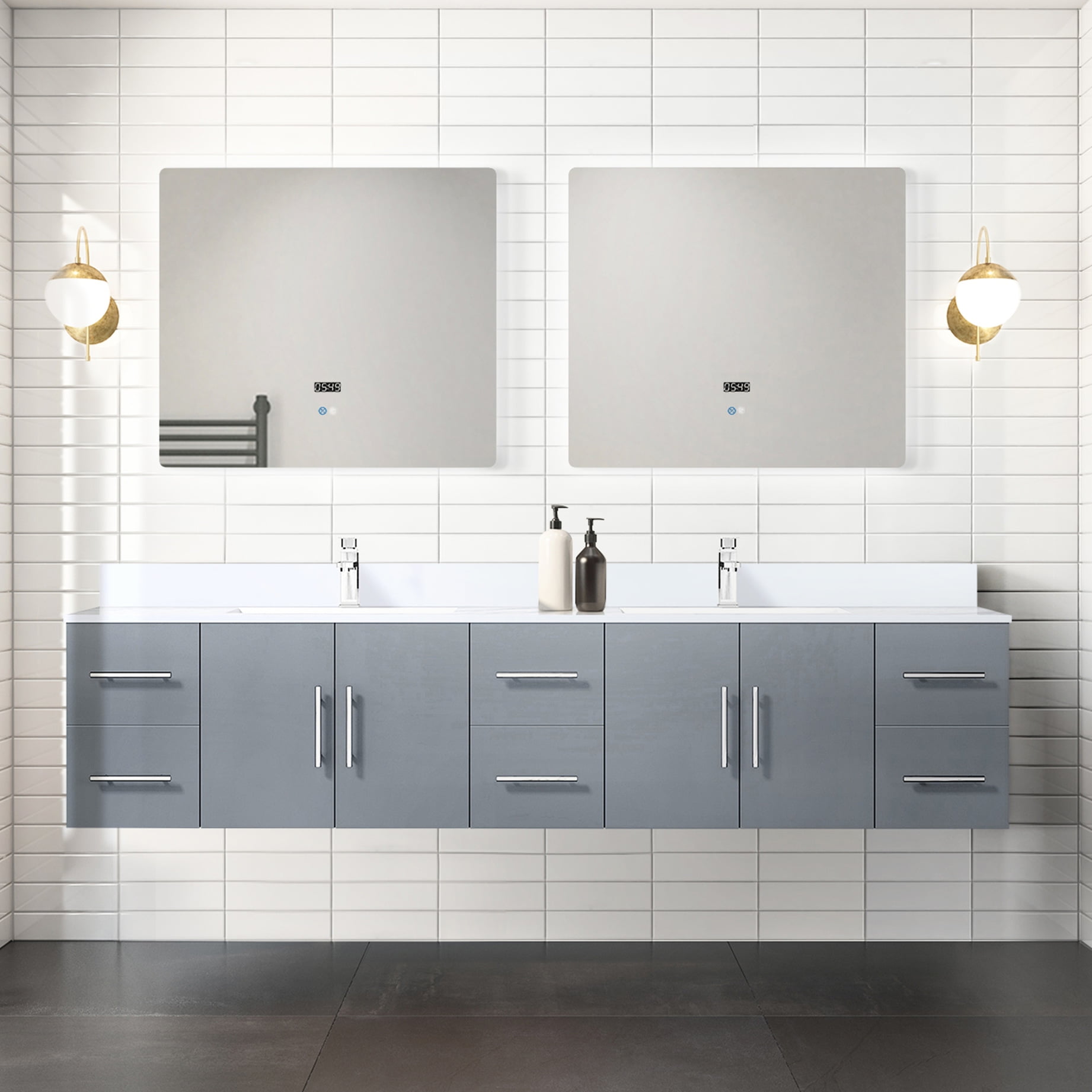 84 In. X 22 Dark Grey Double Bath Vanity With Marble Top - Solid Wood ...