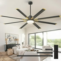 84 Inch 8 Aluminum Blades Ceiling Fans with Lights, Indoor/Outdoor Black Ceiling Fan with Remote Control, Reversible DC Motor, 3CCT, Dimmable, Damp Rated Ceiling Fan for Bedroom, Patio, Black