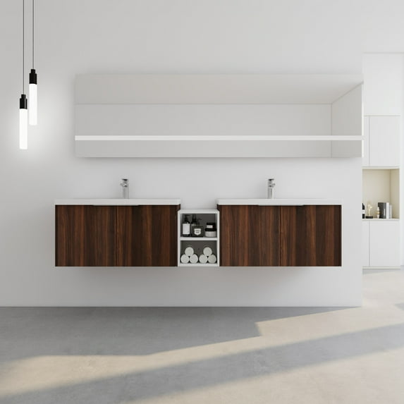84-Inch Bathroom Vanity with Soft Close Doors and Integrated Resin Sink, 36"+12" Space-Saving Cabinet Combination, Eco-Conscious Paint-Free Plywood Construction (KD-Packed for Easy Assembly)