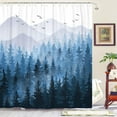 thumbnail image 1 of 84 Inch Blue Misty Forest Shower Curtain Set Ombre Navy Blue White Waterproof Fabric Shower Curtains Nature Tree Mountain Woodland Decorative Bathroom Bath Curtain Decor (Blue, 72'''' × 84''''), 1 of 6