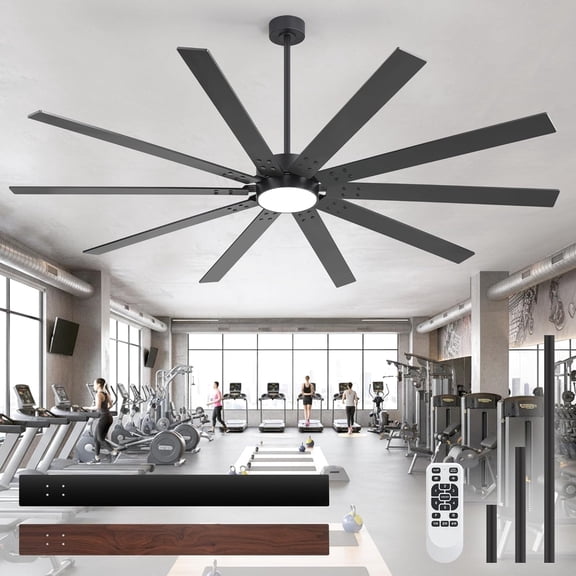 84 Inch Ceiling Fans with Lights and Remote, Large Industrial Ceiling Fan with 10 , 6-Speed Reversible Dc Motor, 3CCT, Modern Black Ceiling Fan for Living Room, Garage, Warehouses, Patio