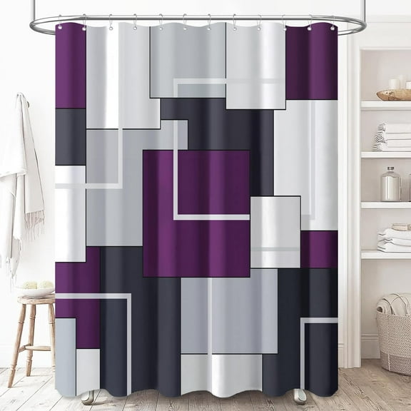 84 Inch Extra Long Shower Curtain, Tall Modern Geometric Fabric Shower Curtain Set with Plastic Hooks, Weighted Hem, Large Unique Luxury Polyester Shower Curtains for Bathroom, 72x84, Purple