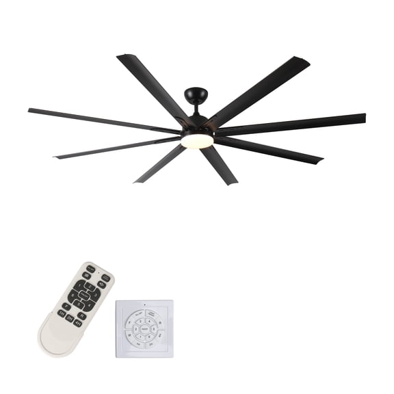 84 Inch Industrial Style Ceiling Fan with Light and Remote - Large Ceiling Fan with DC Quiet Motor, 3 Downrods, 6-Speed Options, 8 Reversible Aluminum Blades, for Patio, Living Room, Terrace