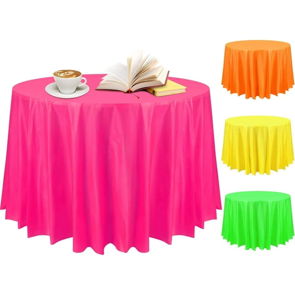 84 Inch Large Neon Tablecloth Disposable Plastic Round Party Table Cover Decor Assorted Color Tablecloth Circle Table Cover for Wedding Birthday Picnic Tea Party Decor(Vivid Color,4 Pack)