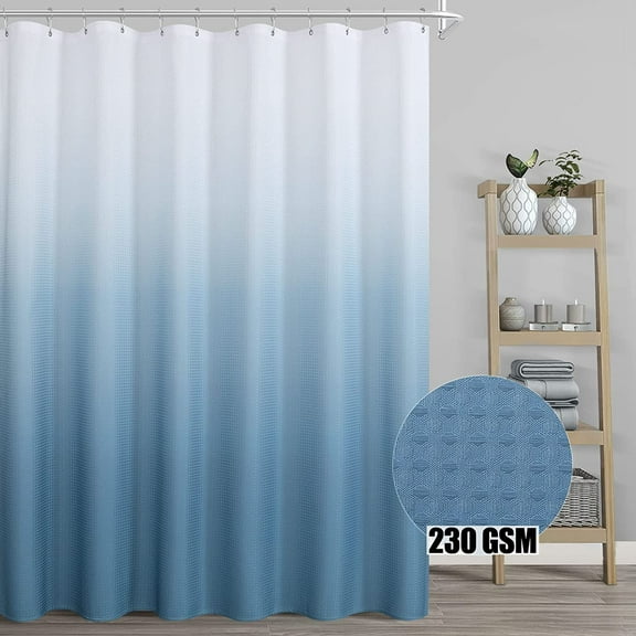 84 Inch Long Light Blue Waffle Weave Shower Curtain with Hooks,230GSM Bath Curtain Accessories Decor Waterproof Fabric Heavy Duty for Bathroom/Shower,Machine Washable 84 Inch,Blue Gray