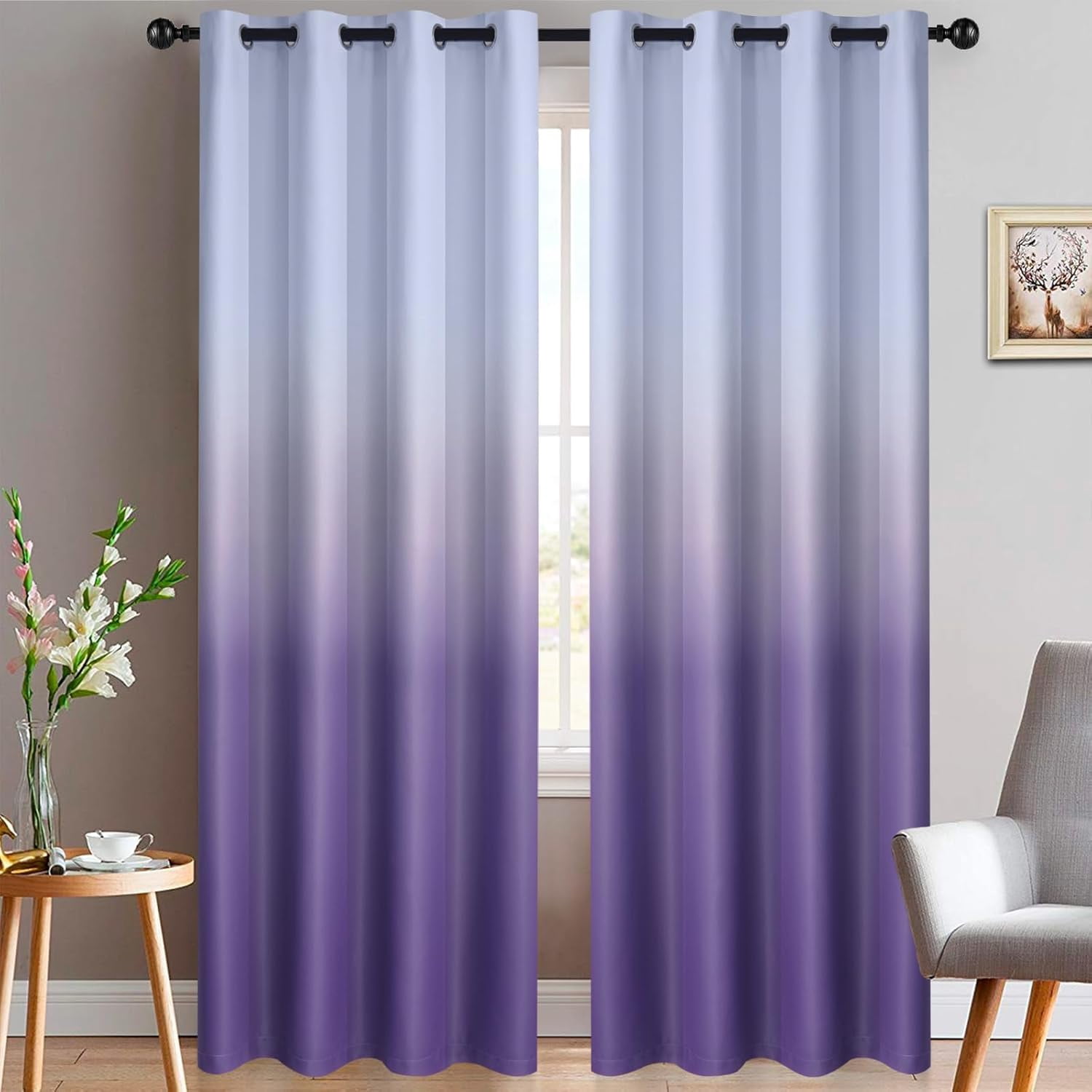84 Inch Long Ombre Curtains,Thermal Insulated Greyish White to Lavender — free download