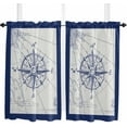 thumbnail image 1 of 84 Inch Long Tier Curtains for Kitchen, Nautical Blue Retro Map Compass Coconut Palm Tree Bathroom Window Curtains Rod Pocket Short Curtains Window Treatment Tiers for Living Room Farmhouse 2 Panels, 1 of 5