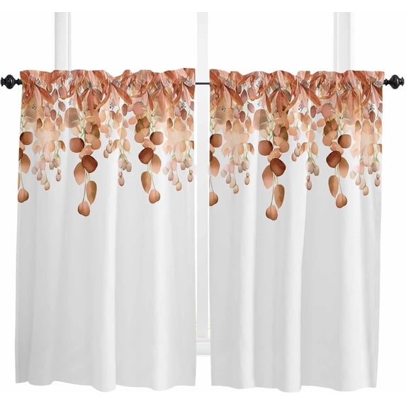 84 Inch Long Tier Curtains for Kitchen, Spring Botanical Orange Eucalyptus Leaves Bathroom Window Curtains Rod Pocket Short Curtains Window Treatment Tiers for Living Room Farmhouse 2 Panels
