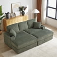thumbnail image 1 of 84 Inch Modern Minimalist 3-Seater Sofa with Deep Seat, Corduroy Convertible Sectional Sofa Couch with 3 Back Pillows, 2 toss Pillows and 2 Ottoman for Living Room, Office, Small Space, Army Green, 1 of 9