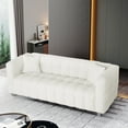 thumbnail image 1 of 84 Inch Sofa Couch, Modern Teddy Fleece Sleeper Sofa with 2 Throw Pillows & Sturdy Hardware Legs, Upholstered Tufted 3 Seater Couch Furniture for Living Room, Bedroom, Office, Beige, 1 of 9