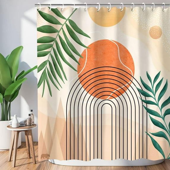 84 Inch Wide Boho Shower Curtain Sets Mid Century Abstract Shower Curtain Beige Modern Shower Curtain 84"×72" with 12 Hooks Waterproof Bathtubs Accessories Bathroom Decoration