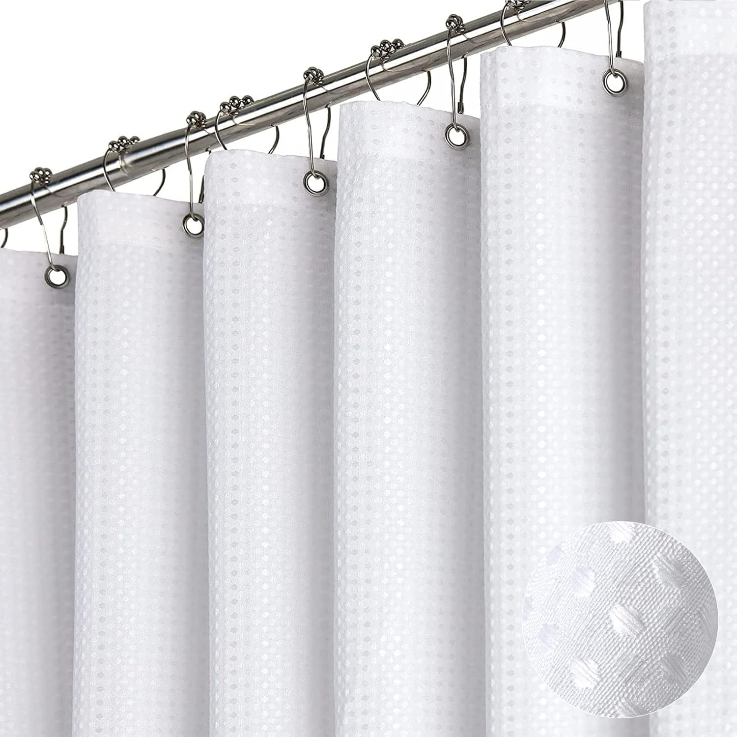 84 Inch Wide Waffle Weave Weighted Thick Cloth Bathroom Shower Curtain ...