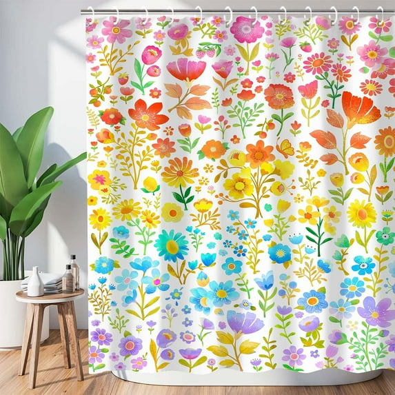 84 Inch Wide Watercolor Floral Shower Curtain Sets Boho Style Shower Curtain Modern Bathroom Decoration Curtain 84"×72" with 12 Hooks Waterproof Bathroom Accessories