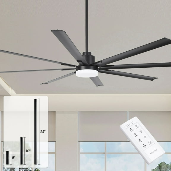 84" Industrial Black Large DC Motor Ceiling Fan with LED Light and Remote Control