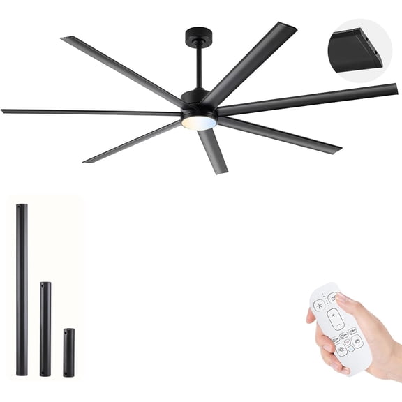 84" Industrial Ceiling Fans with Lights, Large Ceiling Fan with 7 Reverisble Aluminum Blades, Quiet DC Motor, 6-Speed Remote, Indoor/Outdoor Ceiling Fans for Patios with Lights Wet Rated