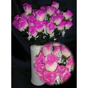 84 Ivory / Hot Pink Silk Rose Flowers w/Raindrops - Wedding Flowers- Bridal/Floral - Centerpiece Flower Arrangement Supplies- Bridal Bouquet Roses
