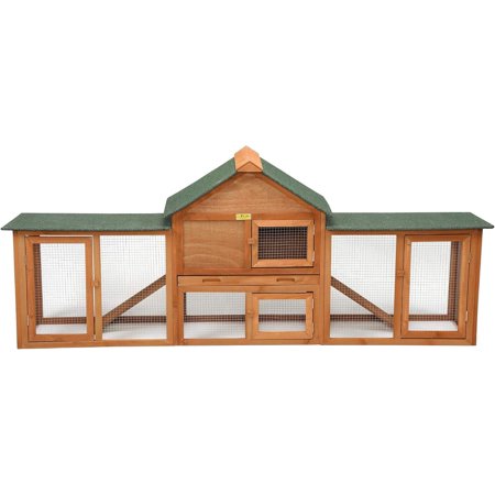 84”L 2-Story Wooden Animal Pet Hutch with Double Ramps, Large Rabbit Bunny Cage Chick Coop House for Backyard Outdoors, Weatherproof, Orange