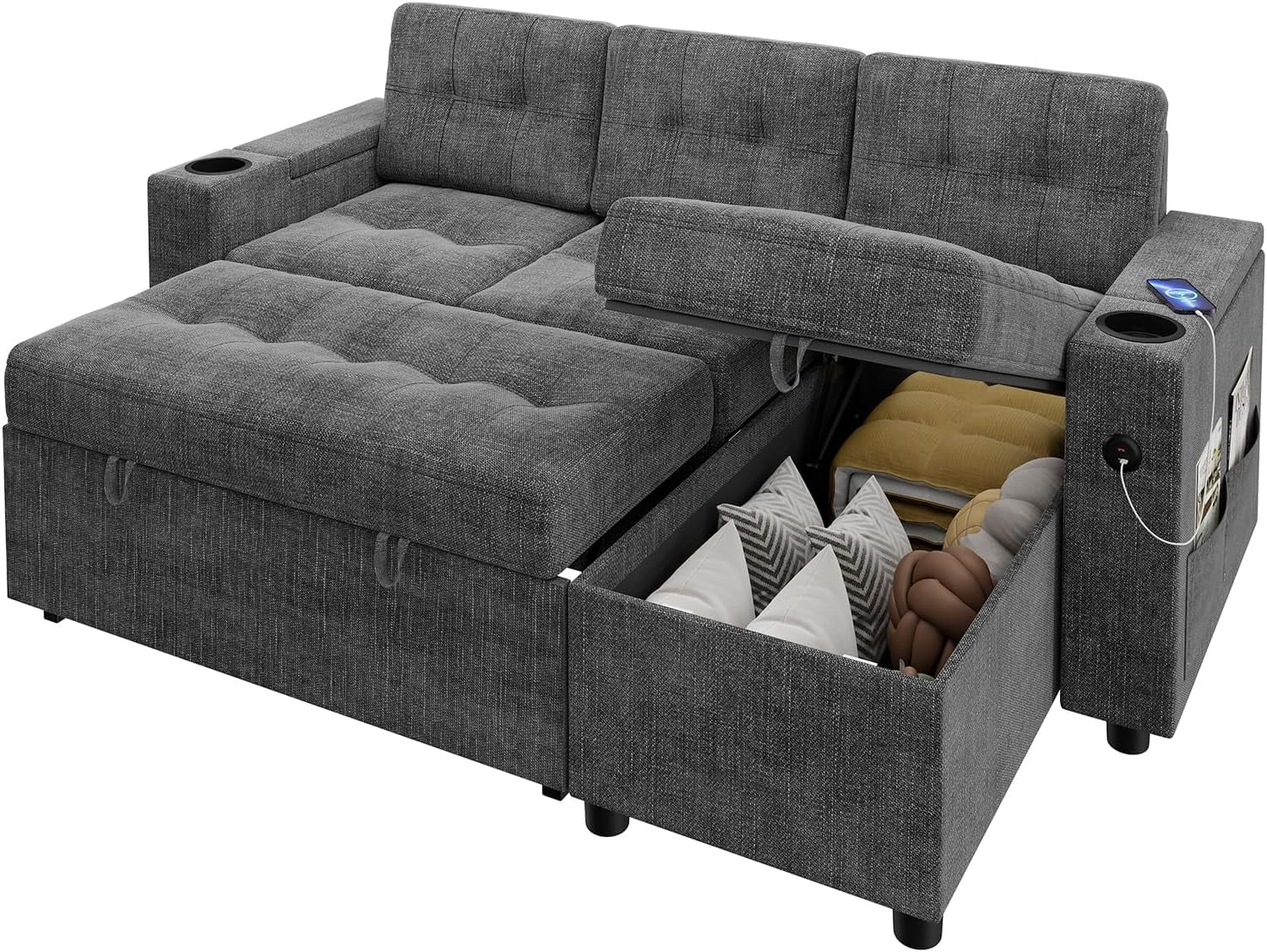 84" L-Shaped Convertible Sofa Bed with Storage, Sleeper Sectional w