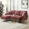 thumbnail image 1 of 84" L-Shaped Sectional Sofa, Modern Chenille Upholstered Sofa Couch with Reversible Chaise Lounge and Metal Legs, Convertible Sectional Sofa with 2 Pillows for Living Room Apartment, Pink, 1 of 7