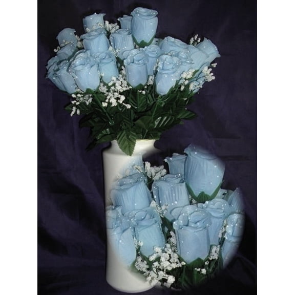 84 Light Blue Silk Rose Flowers w/Raindrops - Wedding Flowers- Bridal/Floral - Centerpiece Flower Arrangement Supplies- Bridal Bouquet Roses
