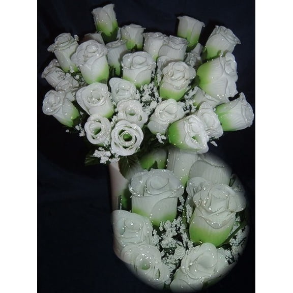 84 Lime Green / White Silk Rose Flowers w/Raindrops - Wedding Flowers- Bridal/Floral - Centerpiece Flower Arrangement Supplies- Bridal Bouquet Roses