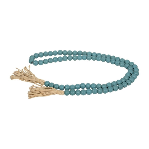 84"Lx1" Diameter Beads on Natural Jute, Wood Beaded Garland, Turquoise Finish, Decorative Wood Beads for Rustic Home Decor and Bohemian-Inspired Interior Accents