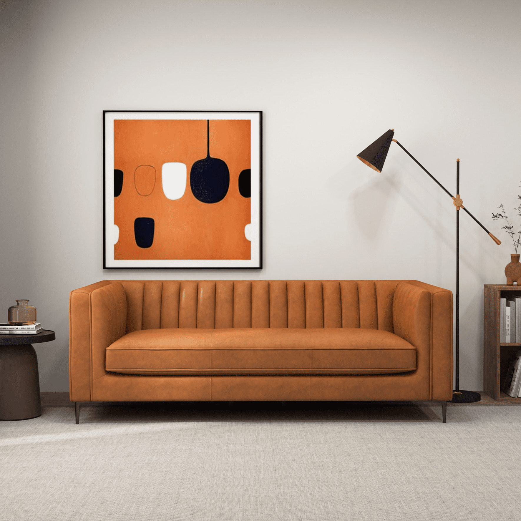 84" Mid-century Modern Upholstery PU Leather Sofa, 3 Seats Comfy Sleeper Sofa Couch, for Living Room, Game room, Apartment, Loft, Brown