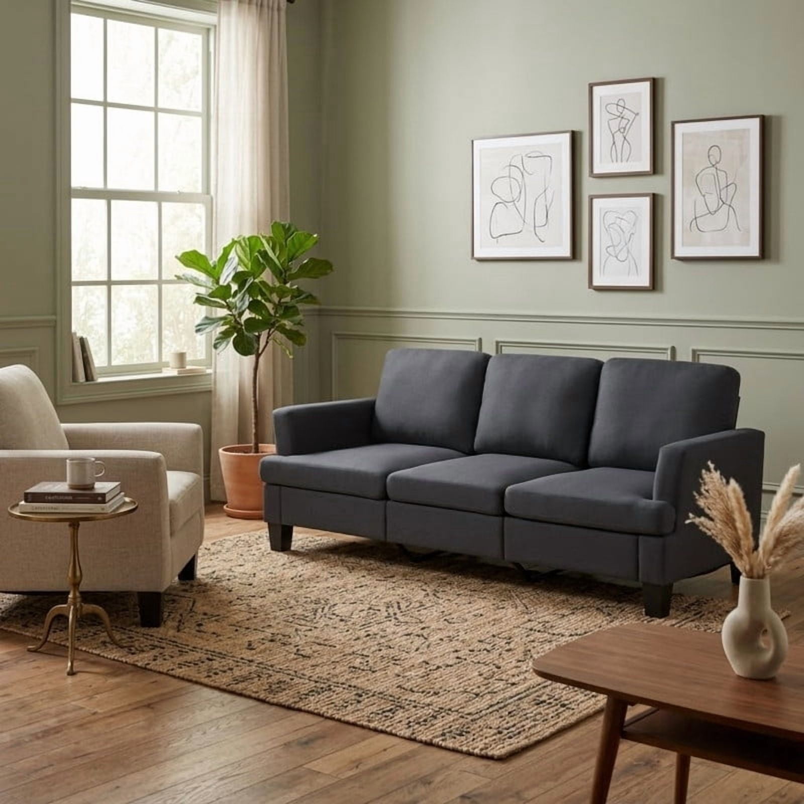 84" Modern 3-Seater Sofa, Upholstered Couch with Washable Covers and 25.6'' Deep Seat, Comfy Sofa Couch for Living Room, Bedroom, Apartment, Office