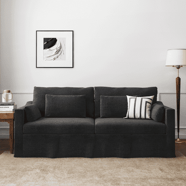 84" Modern Sofa, Coastal Couch for Living Room, Chenille Fabric Slipcovered Sofa, Black