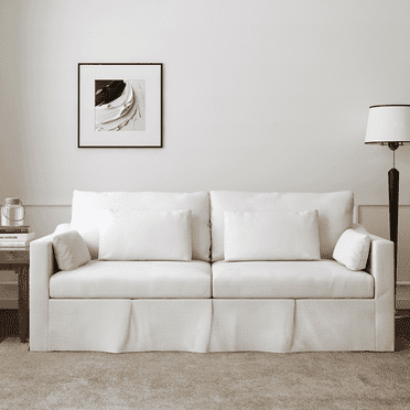 84" Modern Sofa, Coastal Couch for Living Room, Chenille Fabric Slipcovered Sofa, White