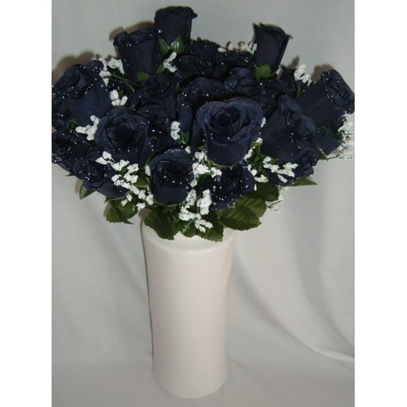 84 Navy Blue Silk Rose Flowers w/Raindrops - Wedding Flowers- Bridal/Floral - Centerpiece Flower Arrangement Supplies- Bridal Bouquet Roses