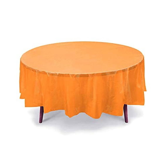 84" Orange Round Plastic Table Cover, Party Table Cover, Reusable (PEVA) (Orange)