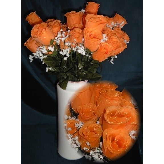 84 Orange Silk Rose Flowers w/Raindrops - Wedding Flowers- Bridal/Floral - Centerpiece Flower Arrangement Supplies- Bridal Bouquet Roses