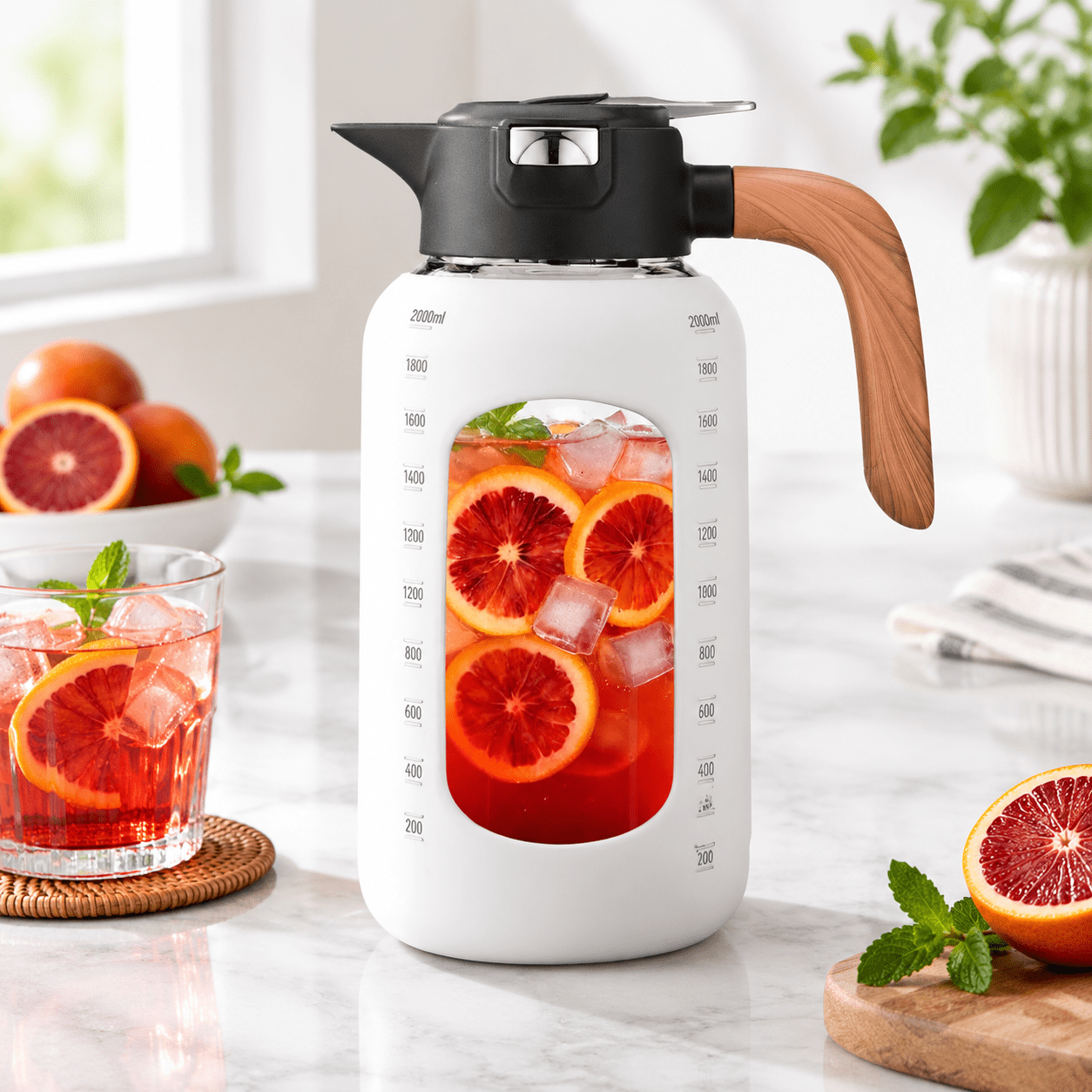 84 Ounces White Glass Pitcher with Lid and Handle for Hot and Cold ...