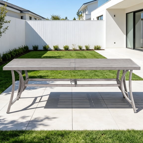 84" Outdoor Rectangle Dining Table for 8 with Umbrella Hole, Aluminum Sturdy Frame, Limed Oak