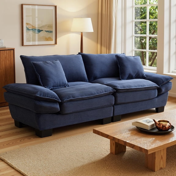 84" Oversized Loveseat Sofa,Upholstered Corduroy Couch 2-3 Seater,Sailboat-Shape Loveseat with Deepseat,Soft Wide Armrest,Pillows for Living Room,Apartment,Dorm,Office,Small Space,Blue