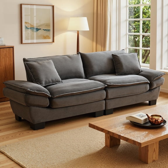 84" Oversized Loveseat Sofa,Upholstered Corduroy Couch 2-3 Seater,Sailboat-Shape Loveseat with Deepseat,Soft Wide Armrest,Pillows for Living Room,Apartment,Dorm,Office,Small Space,Grey