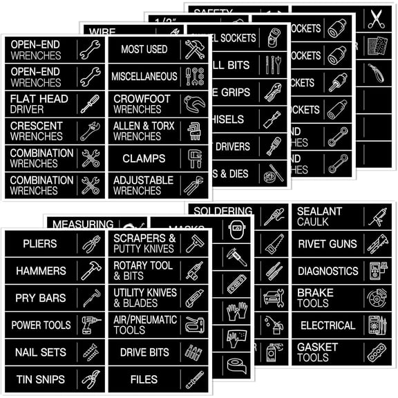 84 PCS Toolbox Organization Labels,Removable Tool Chest Label Stickers, Tool Box Accessories for Tool Box Drawers,3 x 0.79 Inches,with 6 PCS Blank Labels for DIY (Black)