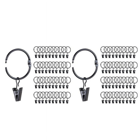 84 Pack Openable Curtain Rings with Clips, 1 Inch Interior Diameter, Heavy Duty Rustproof Decorative Vintage Drapery