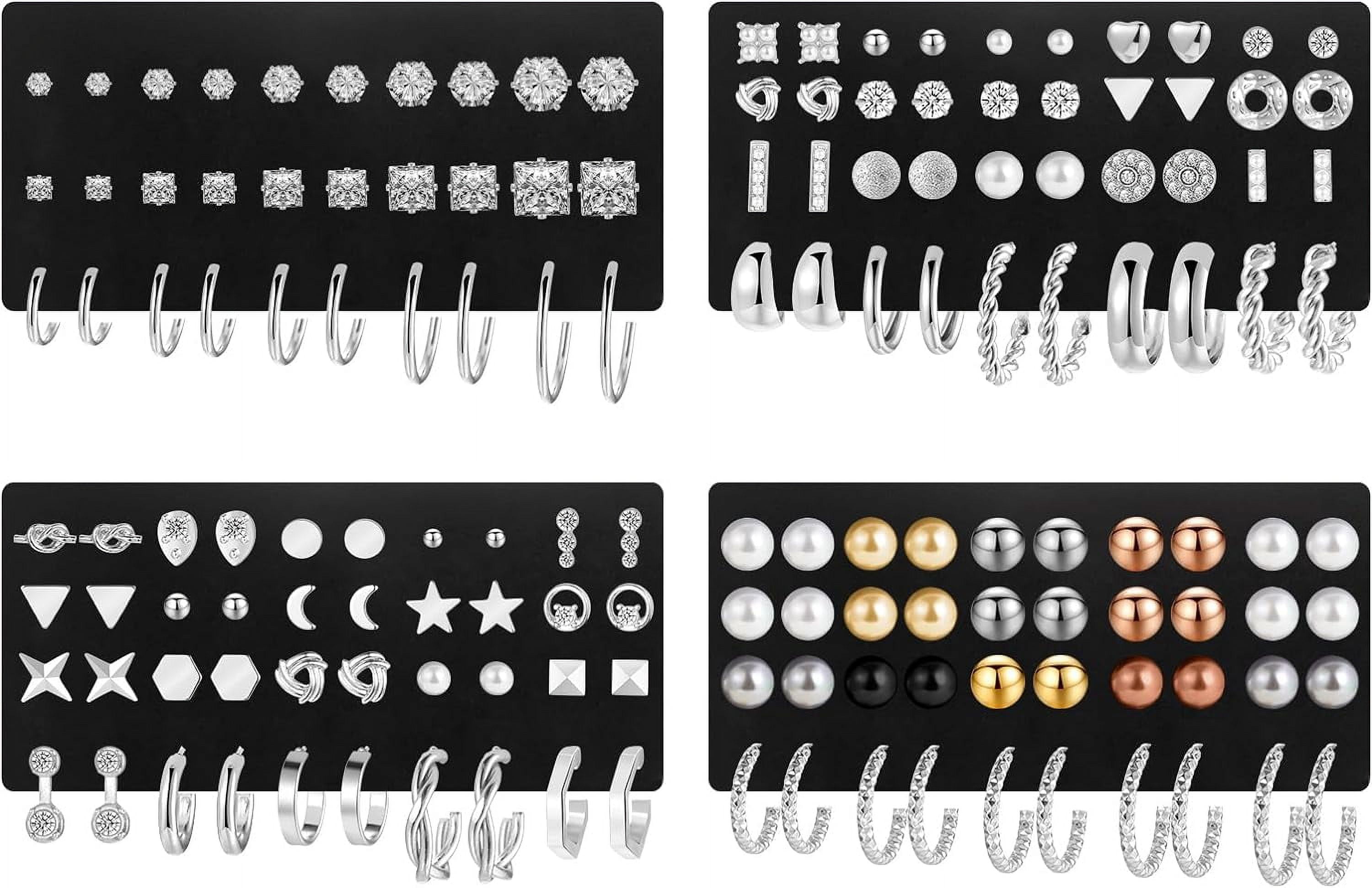 UMEHOME 84 Pairs Gold Stud Earrings Set For Women Multipack, Fashion Pearl Cubic Zirconia Butterfly Earrings Packs Piercings, Hypoallergenic Stud Hoops Earrings For Gift[Z185]