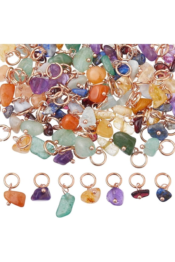 84 Pcs 7 Colors Mixed Natural Stone Charms Natural Gemstone Pendants Stone Charms with Stainless Steel Jump Ring for Necklace Bracelet Jewelry Making