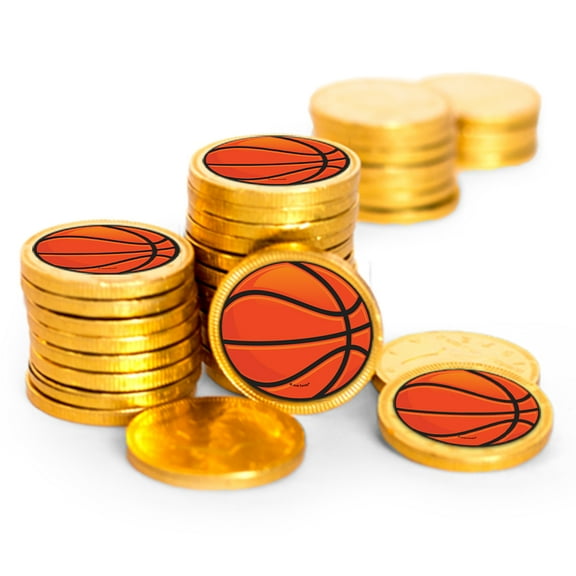 84 Pcs Basketball Candy Party Favors Chocolate Coins with Gold Foil by Just Candy