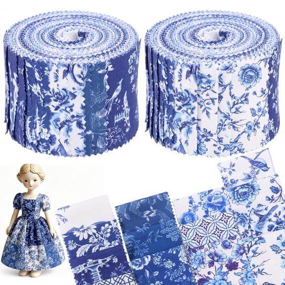 84 Pcs Blue White Floral Polyester Cotton Fabric Quilting Bundle Patchwork Floral Fabric Sewing Quilting Bundle Assorted Pattern Cloth for DIY Scrapbook Craft Making