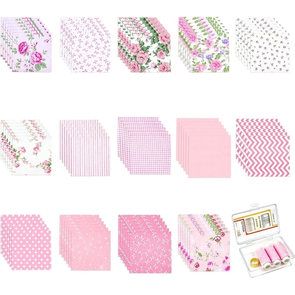 84 Pcs Charm Packs for Quilting 5 IBoklzorh Pink Precut Fabric Squares | Floral Cotton Fabric, For Sewing DIY Crafts Patchwork, With Needle and Thread Box