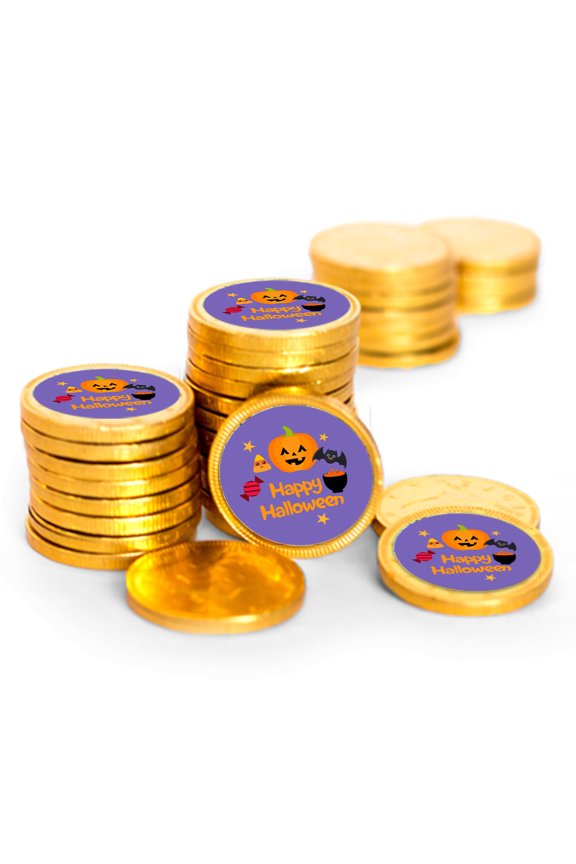 80 Pcs Halloween Candy Party Favors Gold Foil Chocolate Coins - Pumpkin & Bats